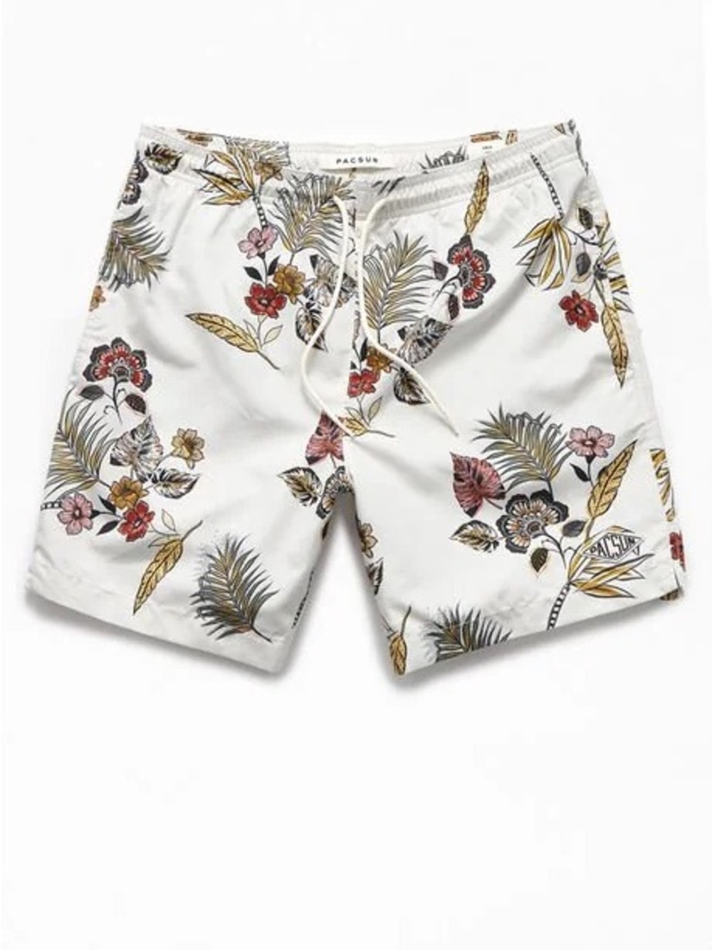 PacSun White Floral Drawstring Hybrid Shorts with Red & Gold Accents